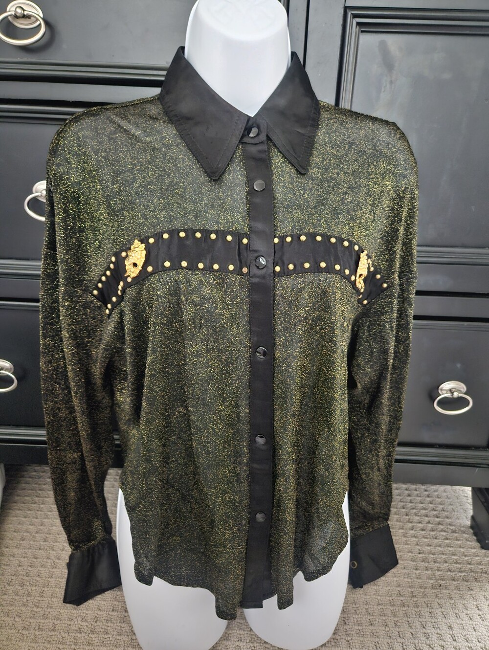 Vintage 80s/90s Statement Blouse Mesmerize Gold Metallic Glam